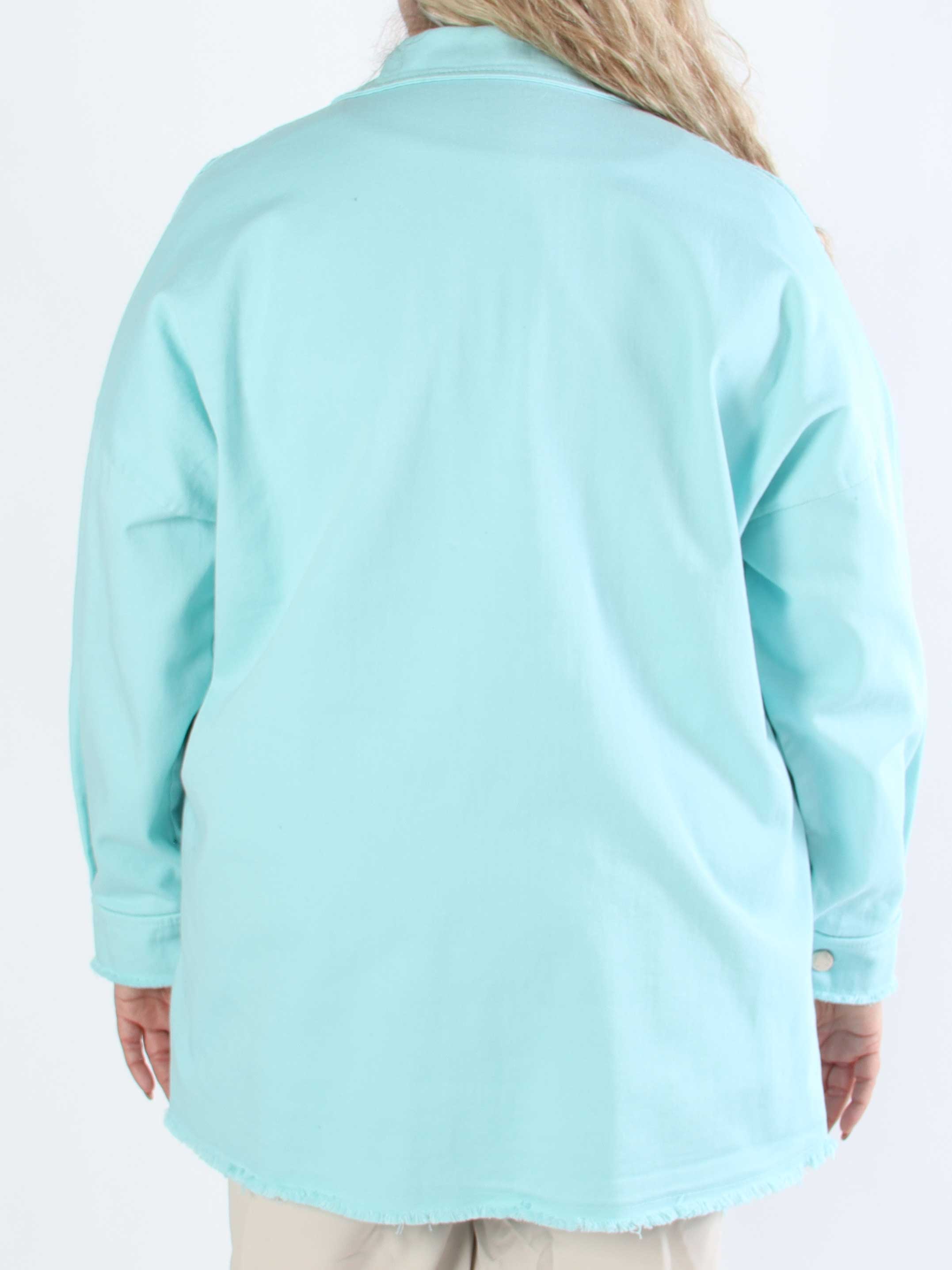 Scarlett - Jeansjacka i plusstorlek med spets på axlarna